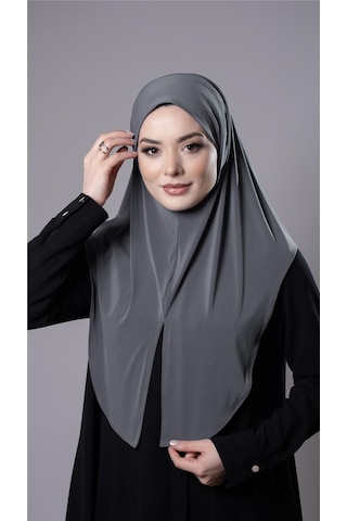 Hürrem Bone Antrasit Pratik Hazır Geçmeli Tesettür Eşarp Sandy Kumaş Yırtmaçlı Düz Hijab 2310 25