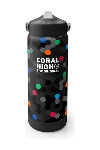 Coral High 650 Ml Erkek Çocuk Siyah Petek Desenli Çelik Suluk/matara Pipetli 38310 Siyah - Turuncu