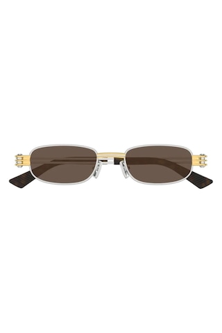 Bottega Veneta Bv 1381s 001 50 Unisex Dikdörtgen Gri Metal Güneş Gözlüğü Gri