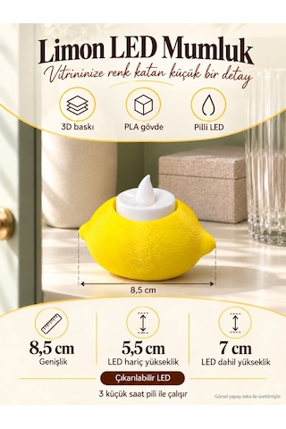Limon Tasarımlı Tealight Mumluk 3d Baskı Dekoratif Tealight Mumluk Sarı