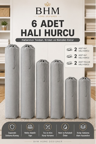 6 Adet Halı Hurcu Seti Büzgülü Halı Saklama Çantası Toz Ve Neme Karşı Koruyucu Gri