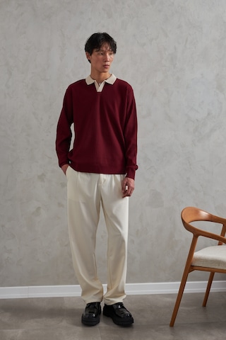 Erkek Polo Yaka Nopeli Oversize Triko Kazak Bordo