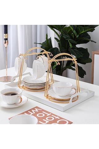 Besthome1 6 Bardaklı Retro Gümüş Renkli Demir Çelik Bardak Tutucu, Ev Café Kolay Kurulum Hafif Dayanıklı