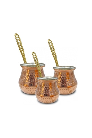 Bakır Tombik Cezve Takımı 3'lü Set