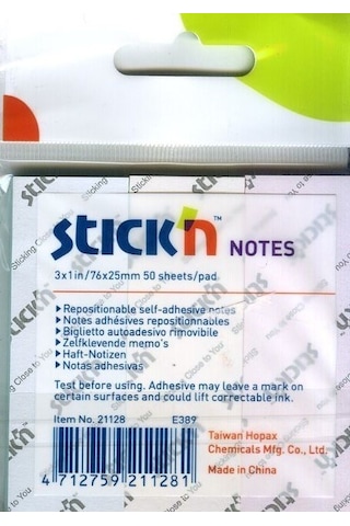 Hopax Stick'N Yapışkanlı Not Kağıdı 76 X 25 Mm 3 Renk 50 Yaprak