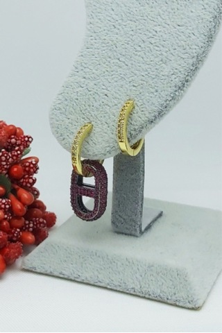 Caisyabutik Altın Kaplama Renkli Zirkon Taşlı Özel Seri Çelik Küpe 2,5 CM Altın