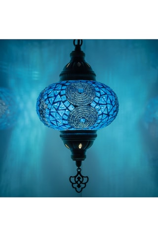Mozaik Lamba,tekli Sarkıt ,tavan Lambası Mavi, Otantik Aydınlatma , Mozaik Avize Renkli