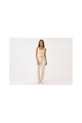 Onno Style Women Kolsuz Askılı Kare Yaka Fitilli Triko Kadın Bluz Krem