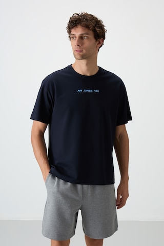 Air Jones Tommy Life Lacivert Pamuklu Kalın Yüzeyi Dokulu Oversize Fit Baskılı Erkek T-shirt - 88364 Lacivert