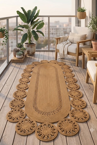 Jüt Hasır Oval Kilim Dekoratif Örgü Model Halı Salon Oturma Odası Mutfak Koridor Yatak Odası Banyo Balkon Yolluk Bohem Ev Dekoru 244hasırbambu