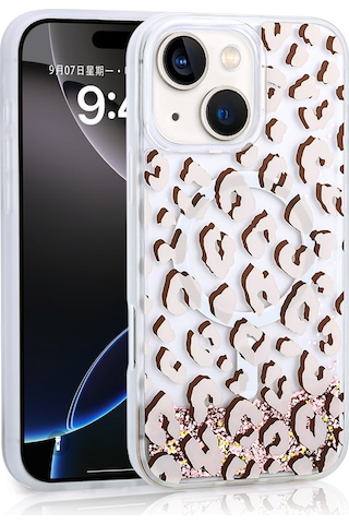 Ardemix Apple iPhone Uyumlu 15 Kılıf Sıvılı Simli Baskılı Şeffaf Arka Yüzey Mossa Silikon Kapak - Gri
