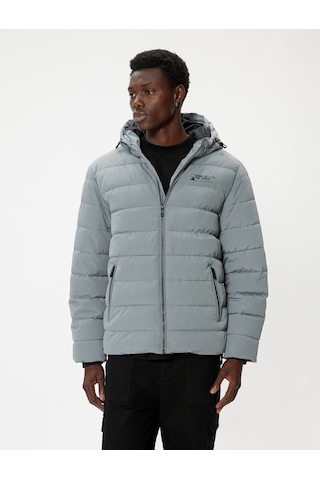 Koton Şişme Mont Slim Fit Fermuarlı Slogan Baskılı Gri 5wam20093hw Gri
