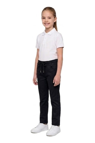 Erdem Kıds Unisex Erkek Kız Çocuk Beli Lastikli Boru Paça Kanvas Keten Siyah Okul Pantolonu Siyah Siyah