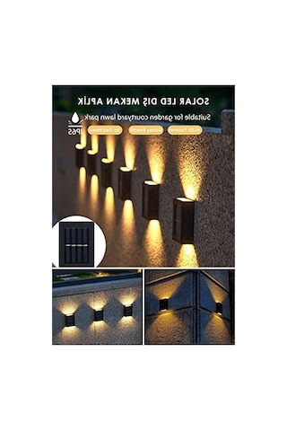 4 Led'li Güneş Enerjili Duvar Lambası, Çift Taraflı Aydınlatma 10 Parça Siyah