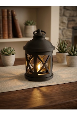 Led Tealight Uyumlu Dekoratif Lantern Lamba Siyah