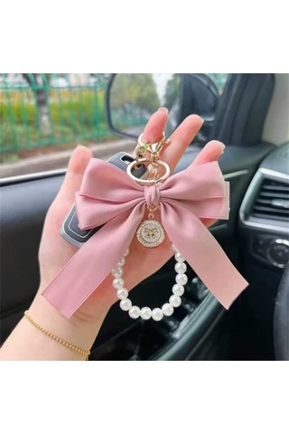 Pudra Pembe İnci Boncuklu Çanta Charmı ,anahtarlık