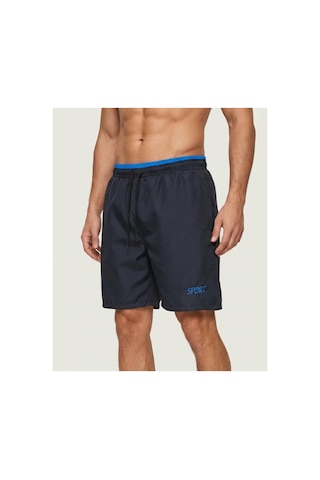 Neco Giyim Erkek Siyah Mavi Beli Lastikli Spor Deniz Şortu Siyah