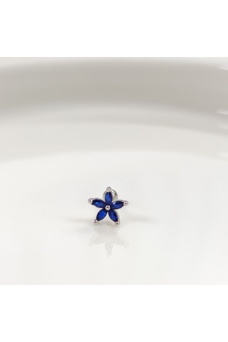 Laci Çiçek Gümüş Tragus Pıercıng - Rodyum Beyaz Beyaz