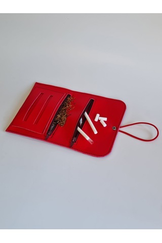 Tütün Kesesi Tütünlük Pu Deri Vegan Deri Küçük Boy Kırmızı