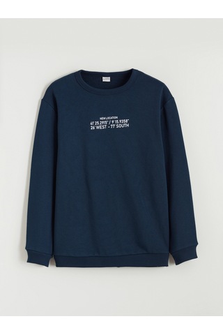 LC Waikiki Lcw Kids Lacivert Baskılı Erkek Çocuk Kalın Sweatshirt New Navy