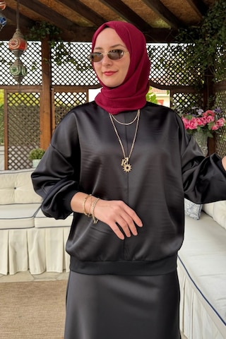 Rabia Şamlı Saten Sweat Siyah Normal