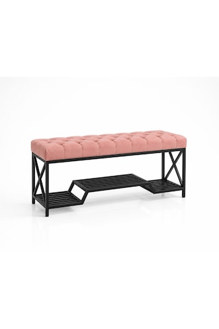 Siyah Metal Bench Ayakkabılık Bank, Kapı Girişi Puf Ayakkabılık Pembe