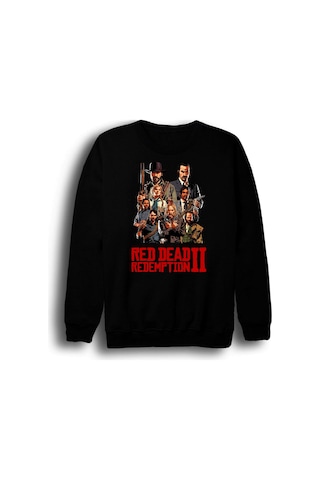 Red Dead Redemption 2 - Oyun Baskılı Unisex %100 Pamuk Bisiklet Yaka Siyah Sweatshirt Siyah