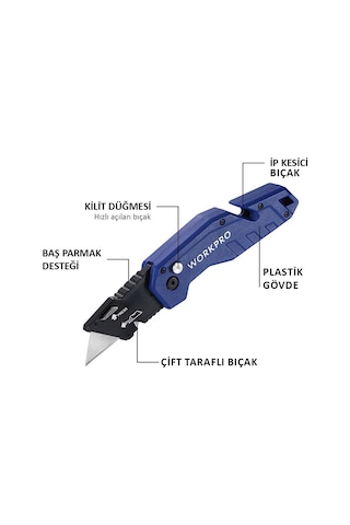Workpro Wp211008 Profesyonel Katlanır Çok Amaçlı Rötuş Maket Bıçağı + 10 Adet Yedek Bıçak