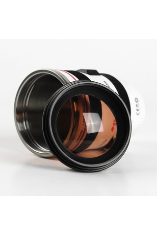 Kosona Kamera Lens Tasarım Termos Bardak, 400ml Paslanmaz Çelik, Dökülme Engeli, Fotoğraf Severler İçin, Beyaz Beyaz