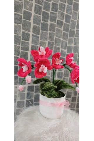 Yapay Saksılı Çiçek - Saksılı Orkide - Hediye Çiçek, Anneler Günü, Doğum Günü Çiçeği -35 Cm Fuşya