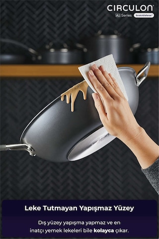 A1 Serisi Scratchdefense Çizilmez Yapışmaz Wok Tava - 34 Cm-7285 Siyah