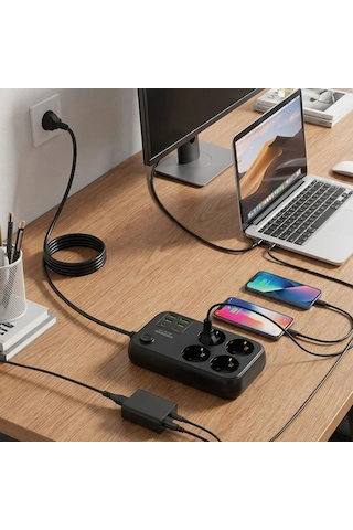 Çoklu Priz Uzatma Kablosu 4 Soket + 4 Usb + 2 Type-c Termal Akım Korumalı, Isıya Dayanıklı, Çocuk Korumalı Güvenli Priz 100-250v - Kablo Uzunluğu 2 Metredir Çok Renkli