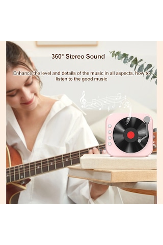 Geeroyoo Retro Vinyl Şekilli Taşınabilir Kablosuz Hoparlör: 360 Stereo Ses, Bt 5.3, 10+ Saat Çalma Süresi, Çoklu Çalma Modu, Sarı