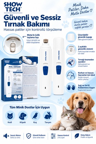 Showtech Kablosuz Köpek Ve Kedi Tırnak Törpüsü - Yedek Başlıklı