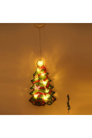 Mufunye Noel Aydınlatması Led Sürekli Işık Ağaç Figürlü Pvc Mumluk 3v Pilli Pencere Perde Dekorasyon Işığı S3 Piller Dahil Değil