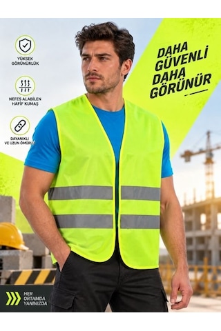 2 Adet Reflektörlü Yeşil İkaz Yeleği Xxl İşçi & Motorcu Güvenlik Yeleği