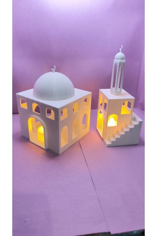 Beyaz Cami Mumluk Şık Dekarosyon 2 Adet Tealiğht Mum ile Birlikte