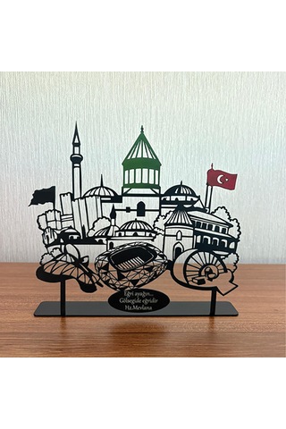 Konya Silueti Metal Masa Dekoru Kişiye Özel Yazılı Tasarım