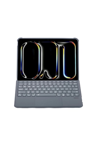 Apple Uyumlu T5510d İpad Pro 13 2024 Kılıf Palermo Ledli Klavyeli Standlı Tablet Kılıfı - Siyah