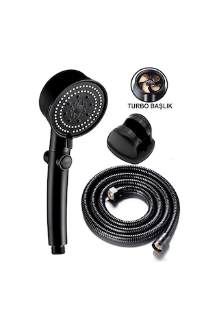 5 Fonksiyonlu Turbo Duş Başlığı Siyah Duş Takımı Siyah
