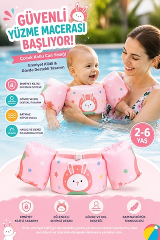 Bebek Kolluk Can Simidi Seti Tavşan Temalı - Güvenli Göğüs Destekli Batmaz Yüzme Yardımcısı Fl001