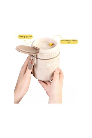 304 Çelik Yemek Mama Saklama Kabı Cin465 Bej 500 ML Bej