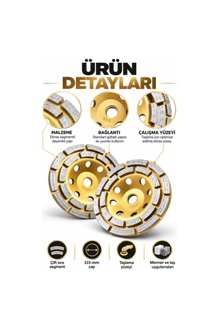 Çift Sıra 115 Mm Elmas Mermer Silme Diski Avuç Taşlama
