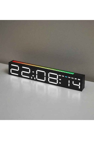 Techtic Geniş Ekran Dijital Masa Saati Ses Ritim Sensörlü Rgb Işık Tarih & Alarm Özellikli Modern Led Saat Siyah