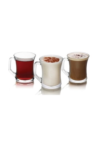 LAV Zen Plus Cam Kupa 6 Kişilik 225 ml Kulplu (Kahve/Çay Bardağı)