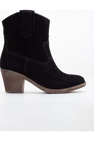 Analin Shoes Kadın Hakiki Deri Western Kovboy Bot Siyah Süet