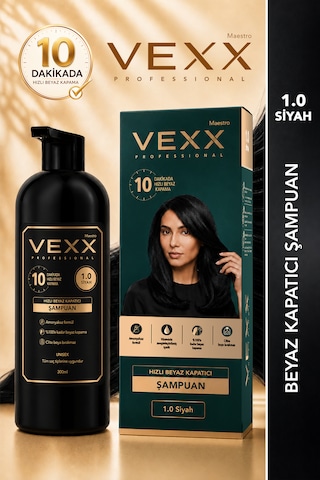 Vexx Professional Beyaz Kapatıcı Pratik Boya Şampuan Siyah 1.0 Amonyaksız Formül 300 Ml.