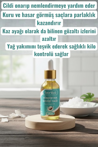 Hindistan Cevizi Yağı 20 Ml Soğuk Sıkım Doğal Nemlendirici, Saç Ve Cilt Bakımı, Oil Pulling 20 ML
