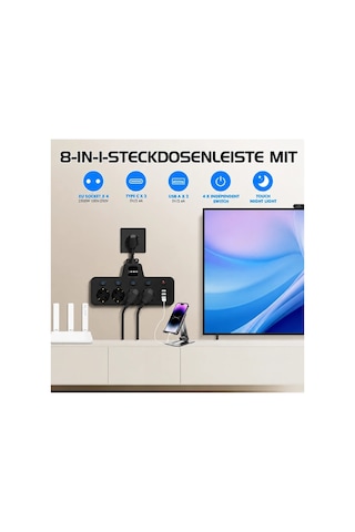 Termal Akım Korumalı 4 Lü Duvar Tipi Priz 2x Usb 2x Type-c Çıkışlı Grup Priz Çoğaltıcı Siyah 2500w 0-2