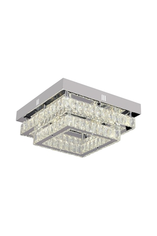 Modina 2 Katlı Krom Ledli 3 Renkli 70 Watt Kristalli Taşlı Modern Tasarım Led Kristal Salon Avize Krom